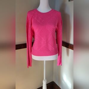 Express Hot Pink Diamond-Textured Crewneck Sweater